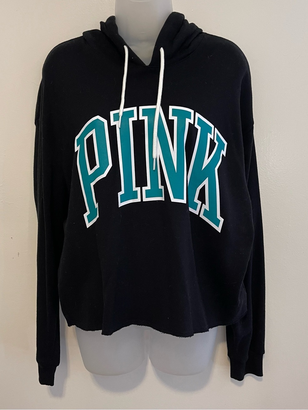 Victoria' Secret PINK Hoodie Sweatshirt Crop Pullover Long Sleeve Black Medium